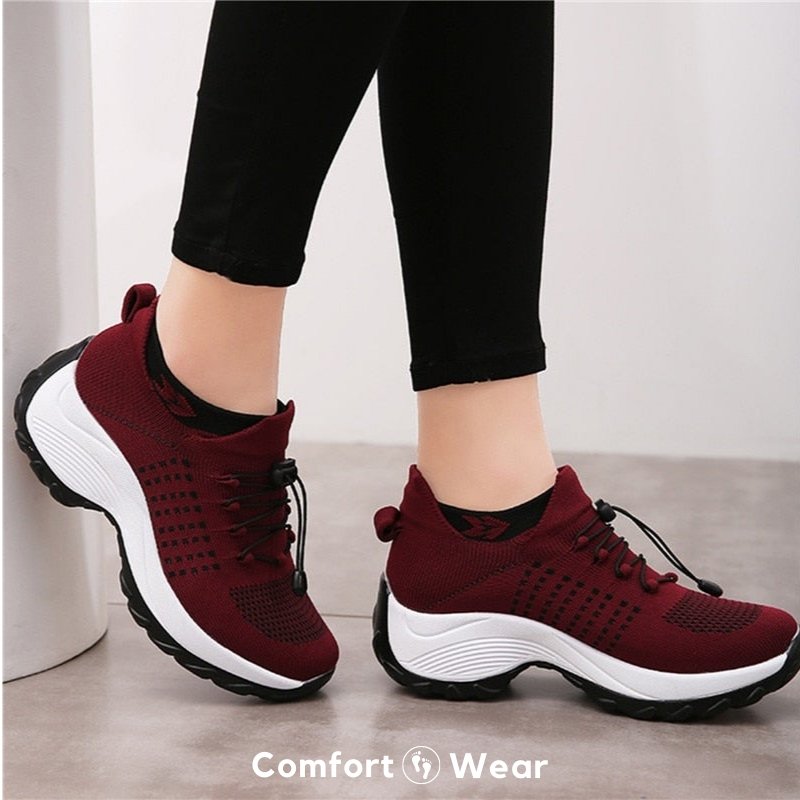 Foot pain relief shoes: women's stretch cushion orthopedic walking sneakers
