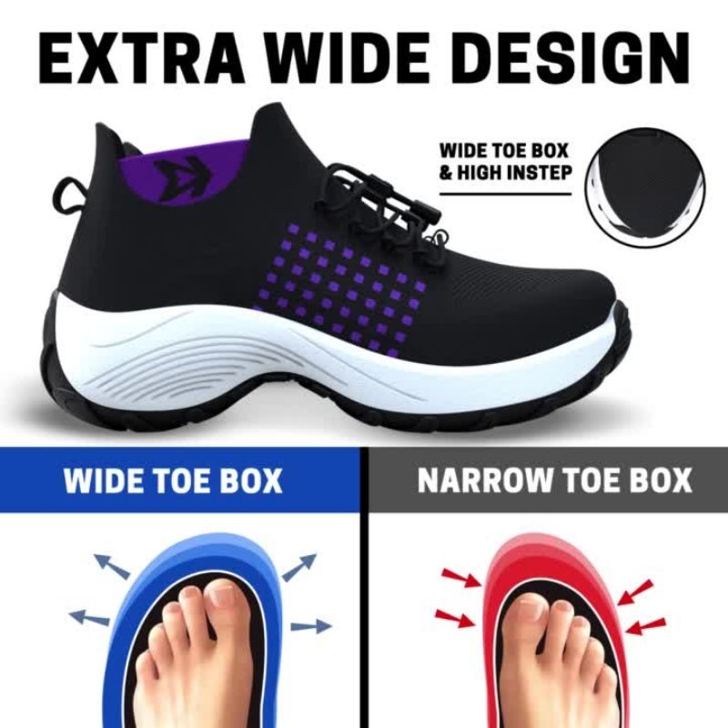 Orthopedic stretch knit shoes for women with wide toe box and arch support