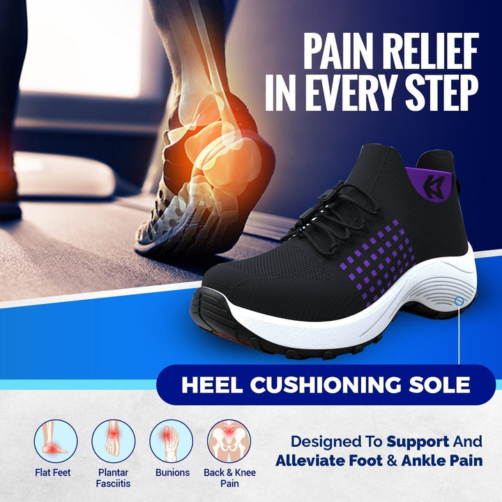 Foot pain relief sneakers for women, featuring a wide toe box and arch support