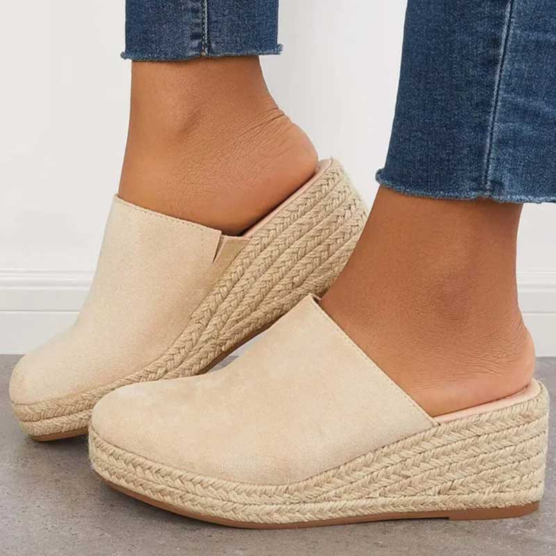 Comfortable women's wedge sandals with orthopedic support, stylish closed round toe and espadrille design