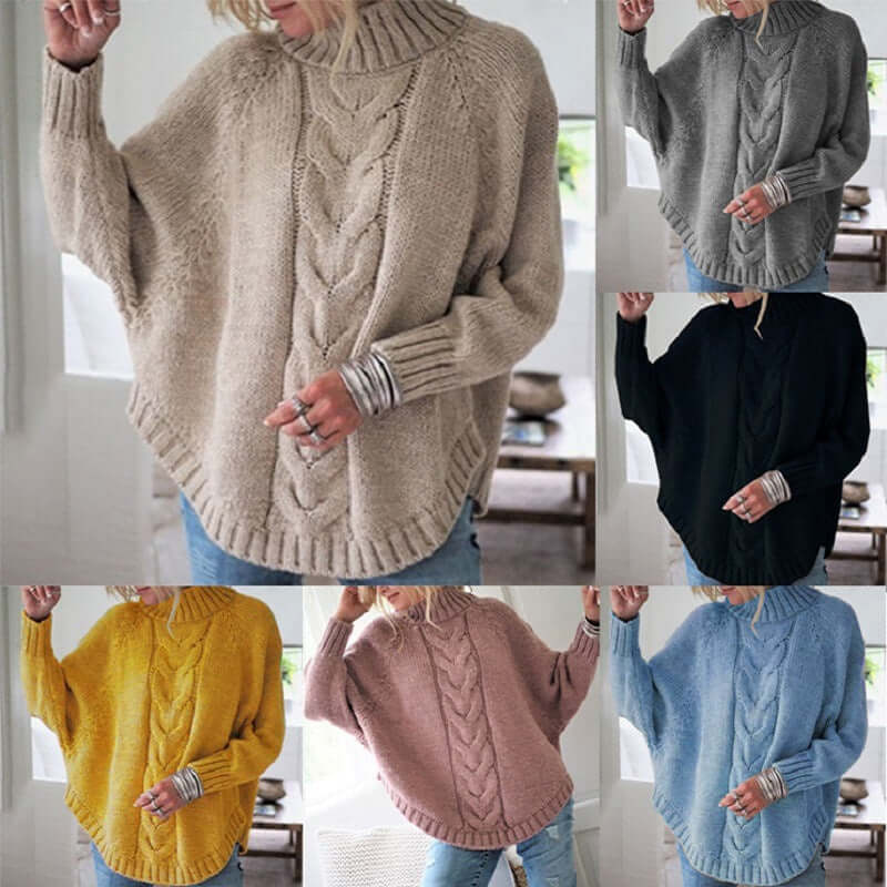 Relaxed fit women's batwing sleeve jumper. This oversized, cozy knit sweater is a stylish essential for cool weather.
