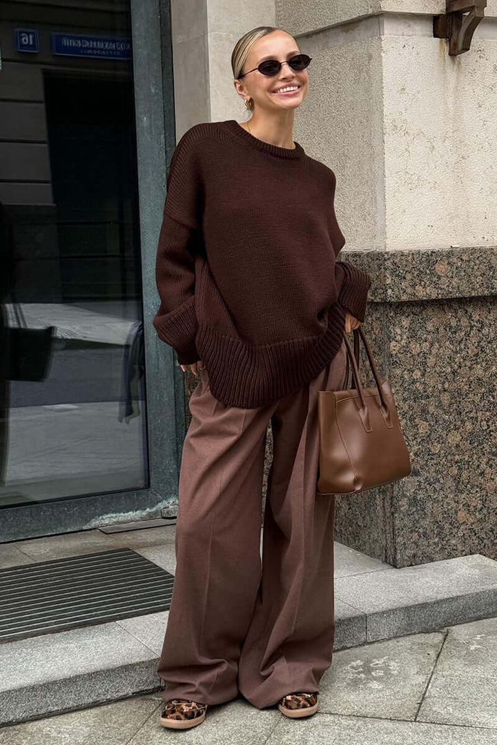 Warm charcoal oversized jumper for women, perfect for chilly days.