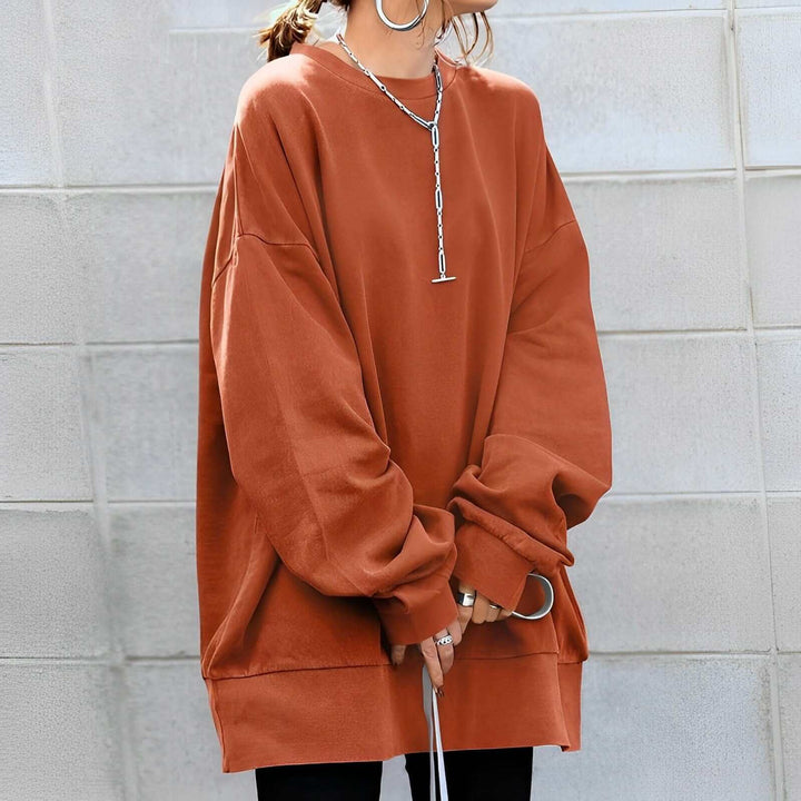 Comfortable women's oversized cotton pullover sweatshirt, a must-have for cool weather.