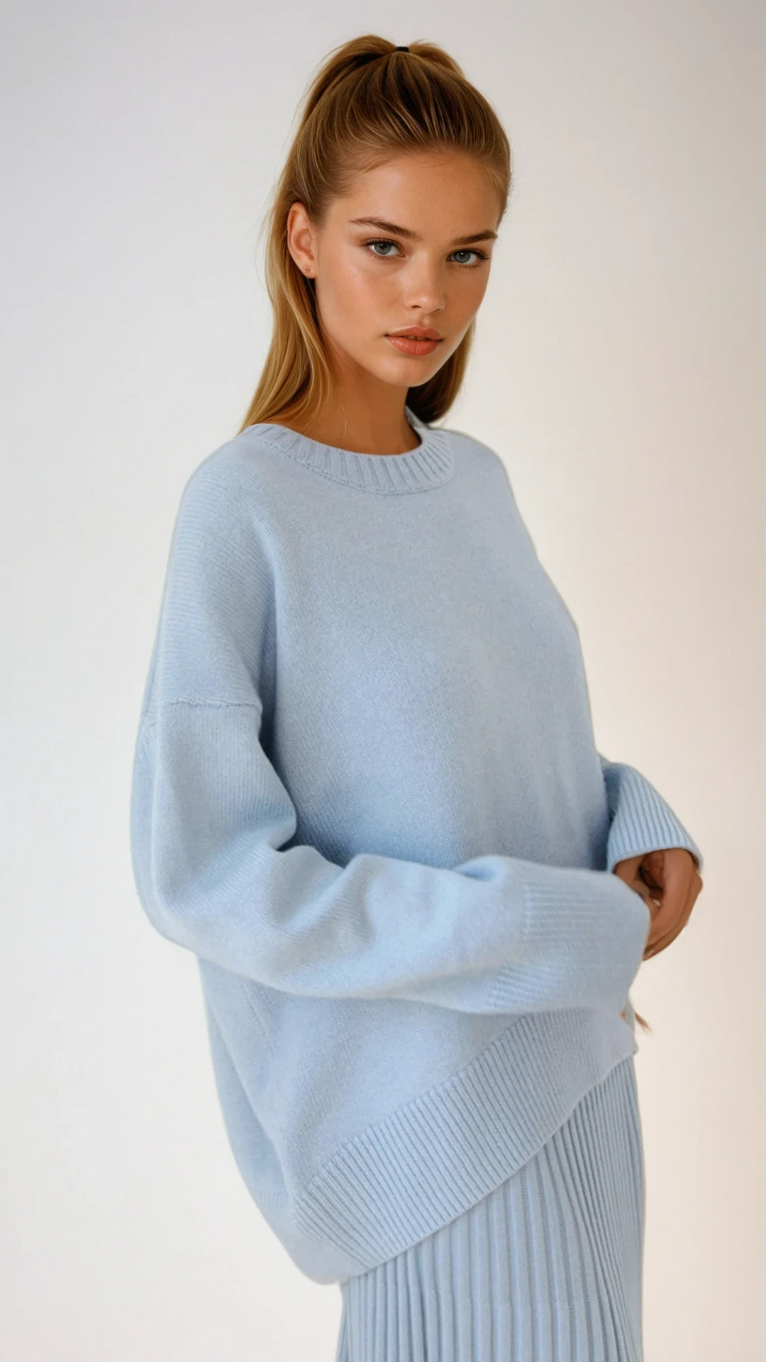 Women's oversized crewneck sweater in a comfortable, relaxed fit, perfect for casual fall & winter fashion.