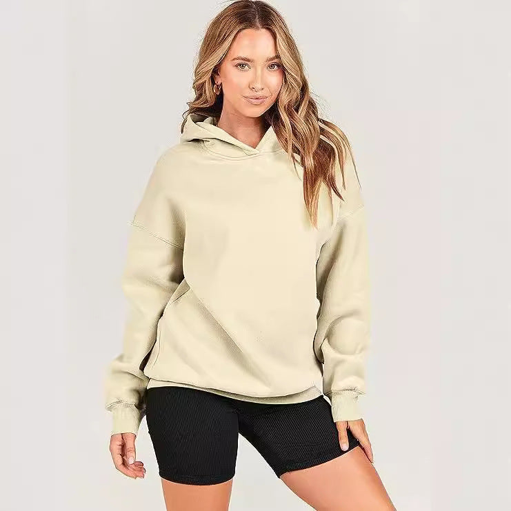 Warm & soft women's oversized hoodie, long sleeve, perfect for cozy fall fashion & winter casual comfort.