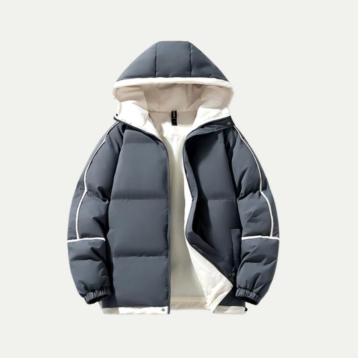 Women's oversized hooded puffer jacket for modern winter warmth & casual comfort.