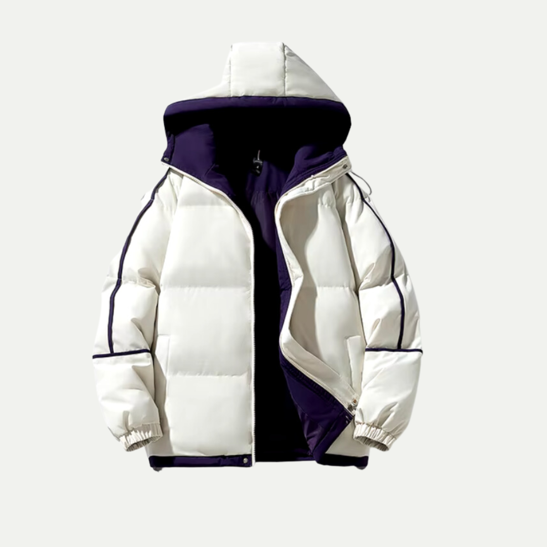 Modern women's oversized puffer jacket, hooded for ultimate winter warmth & stylish outerwear.