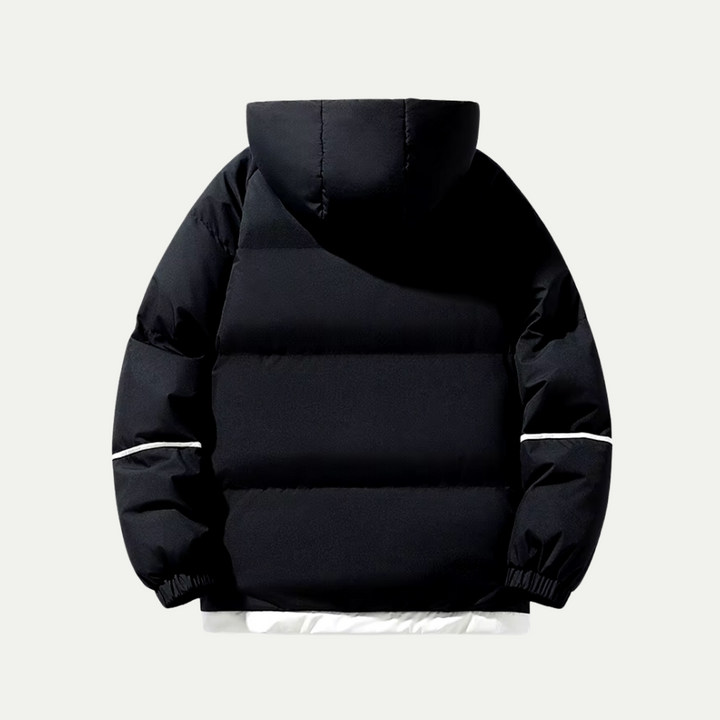 Casual oversized women's hooded puffer jacket, perfect for cold weather & modern winter fashion.