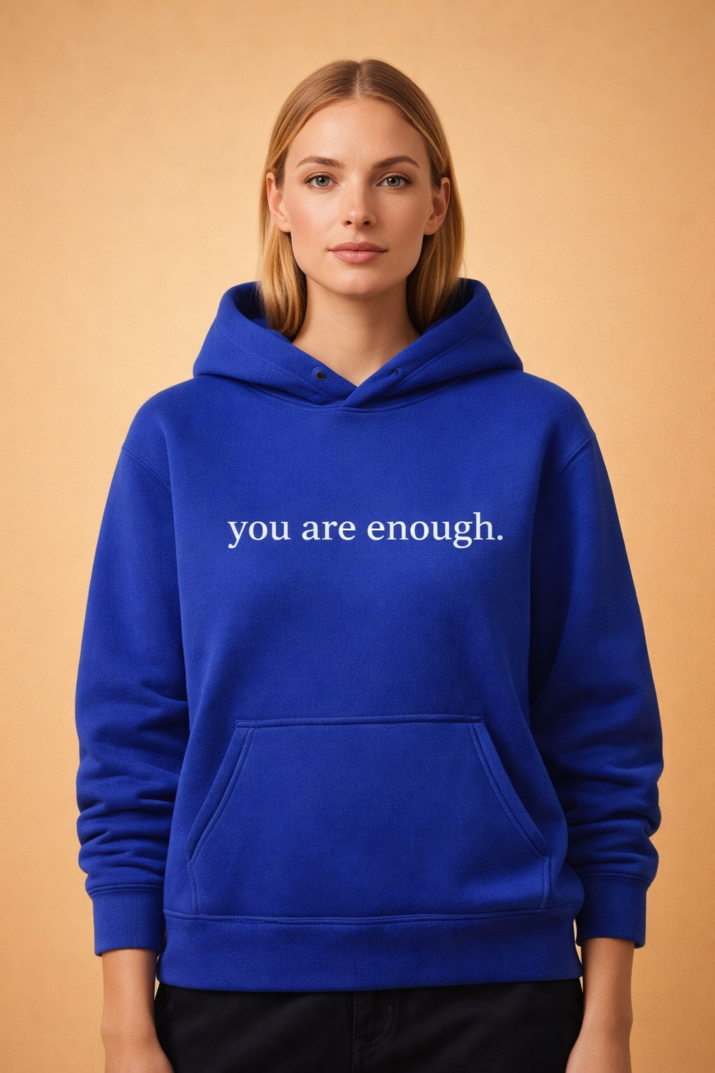 Warm and cozy women's oversized hoodie, great for a relaxed fit and an uplifting message.