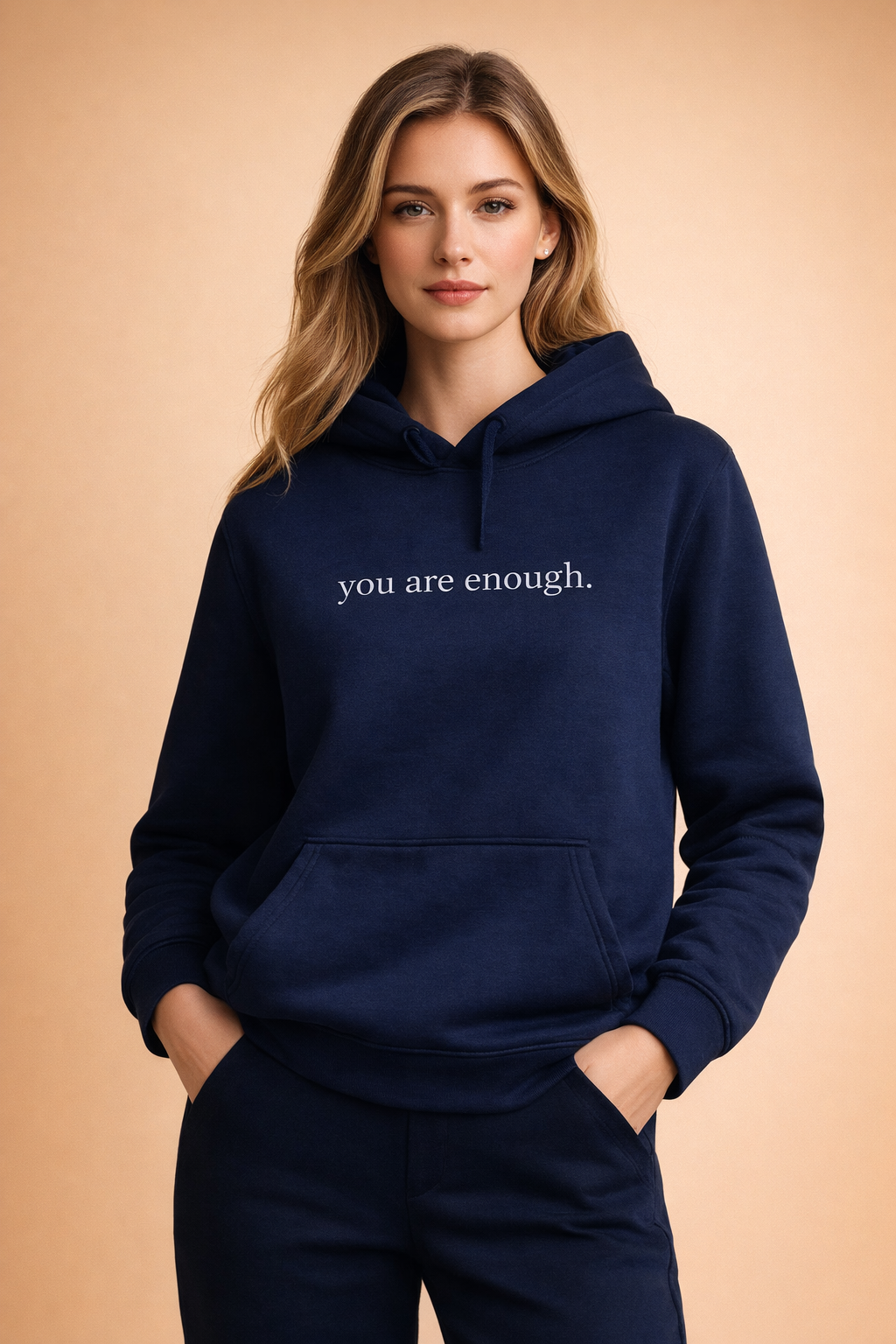 Modern women's oversized hoodie featuring a bold inspiring slogan, ideal for comfortable daily wear.