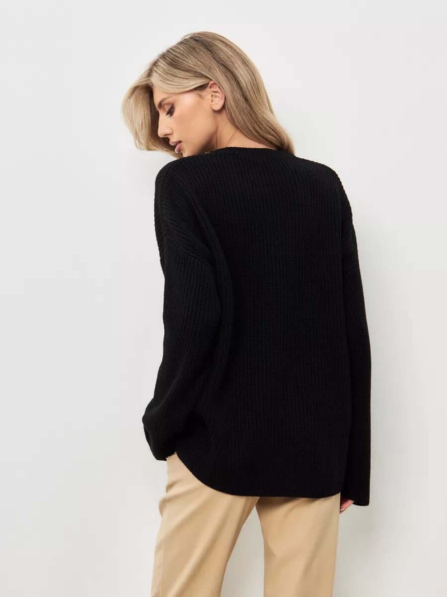 Autumn style ladies oversized crew neck sweater, soft knit, ideal for casual everyday wear.