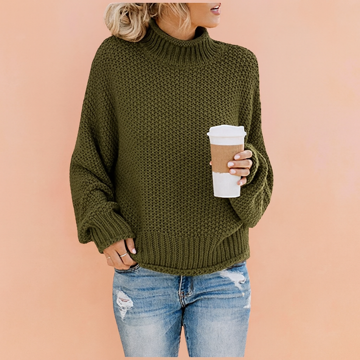 Stylish women's oversized turtleneck sweater, perfect for fall & winter fashion, casual & versatile.