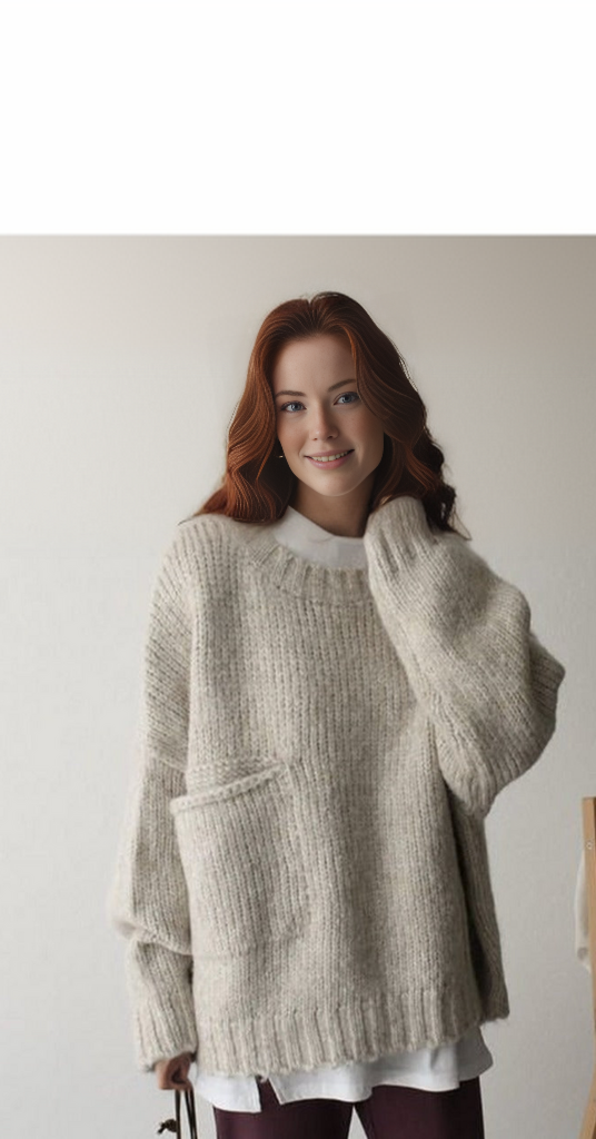 Stylish grey knitted top for women, ultimate comfort with a loose, relaxed fit.