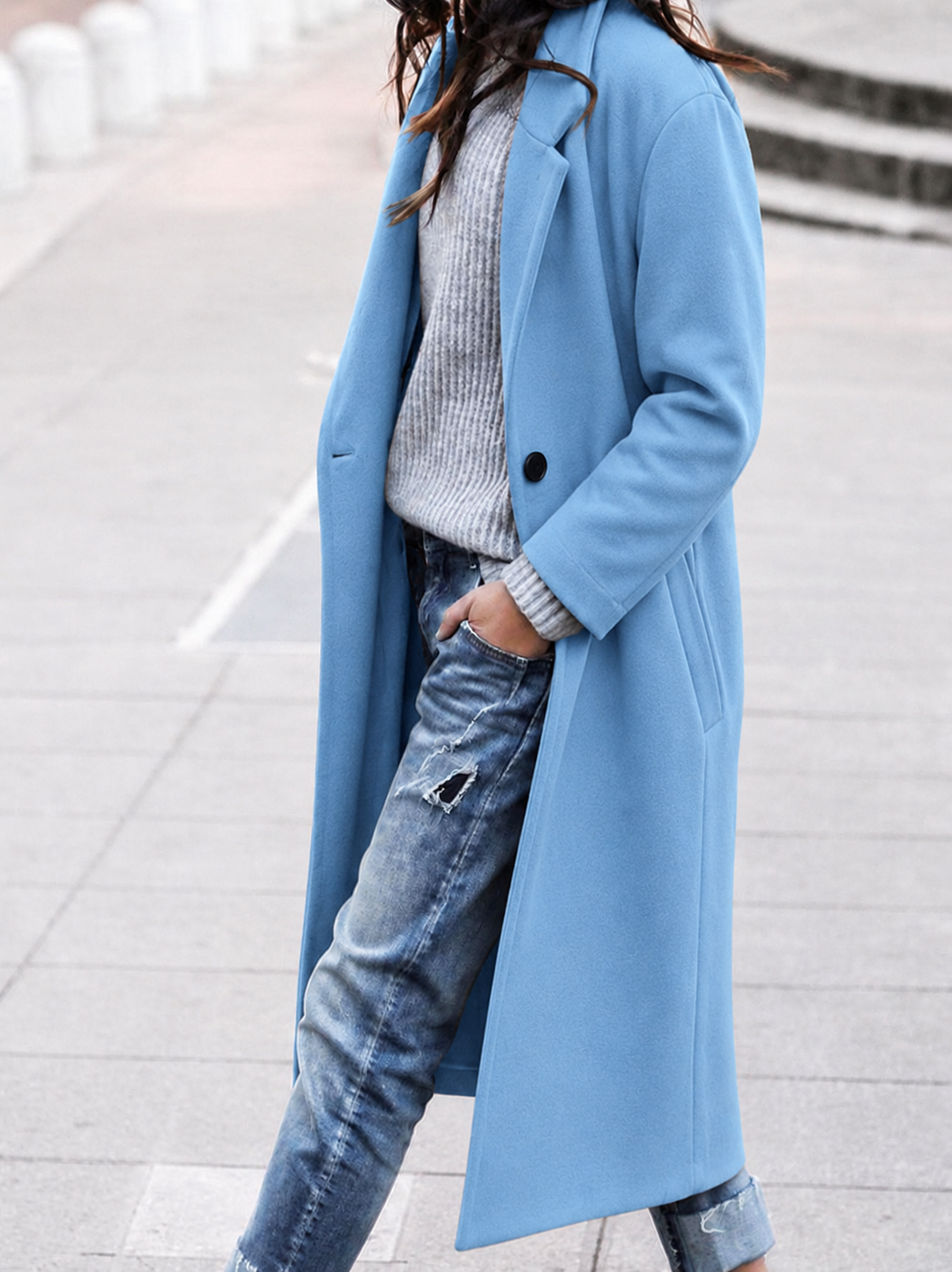 Women's fashion oversized long trench coat with elegant lapel detail, a must-have piece of chic outerwear.