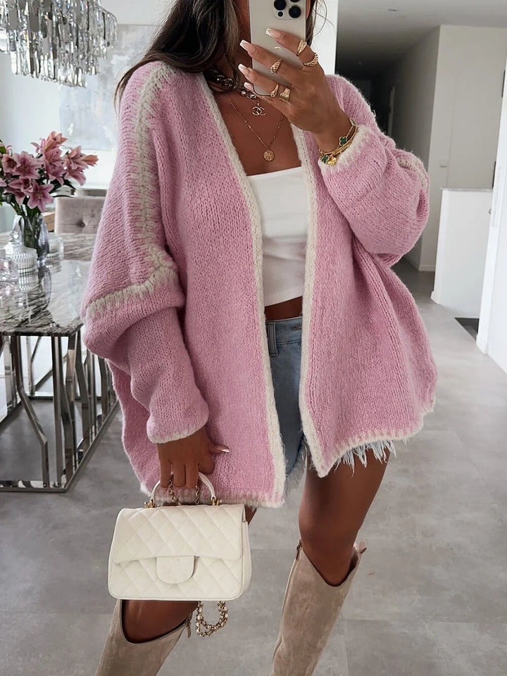 Comfortable women's oversized open-front cardigan, a stylish layering piece for everyday casual wear in cooler seasons.
