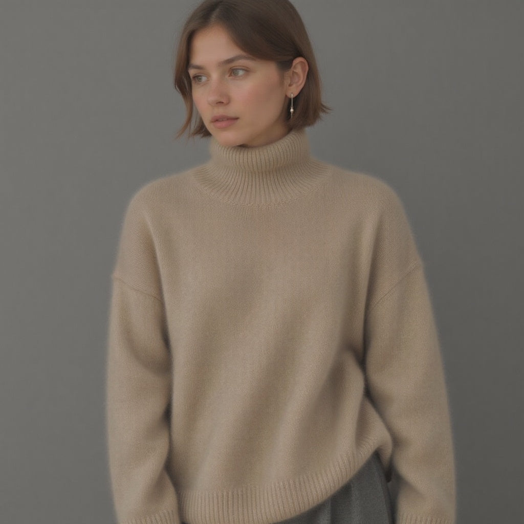 Cozy women's oversized turtleneck sweater for ultimate warmth and elegant winter fashion.