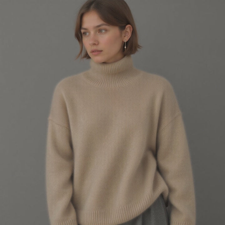 Cozy women's oversized turtleneck sweater for ultimate warmth and elegant winter fashion.