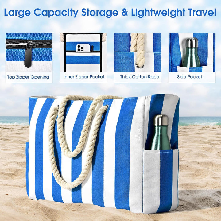 Durable polyester women's oversized beach tote, waterproof & sandproof design.