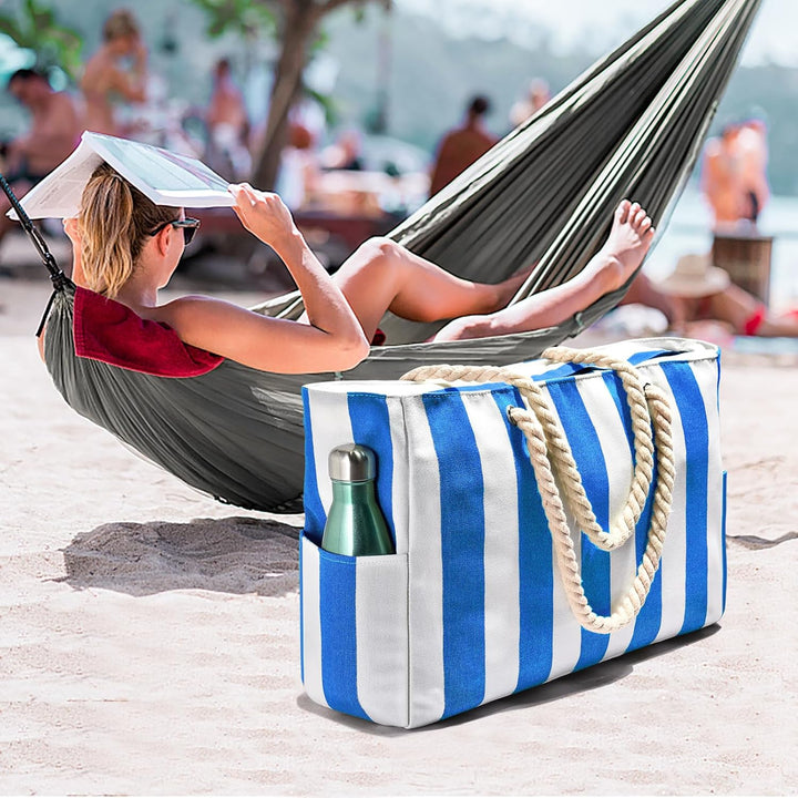 Women's large capacity waterproof beach tote, sandproof for easy cleanup.