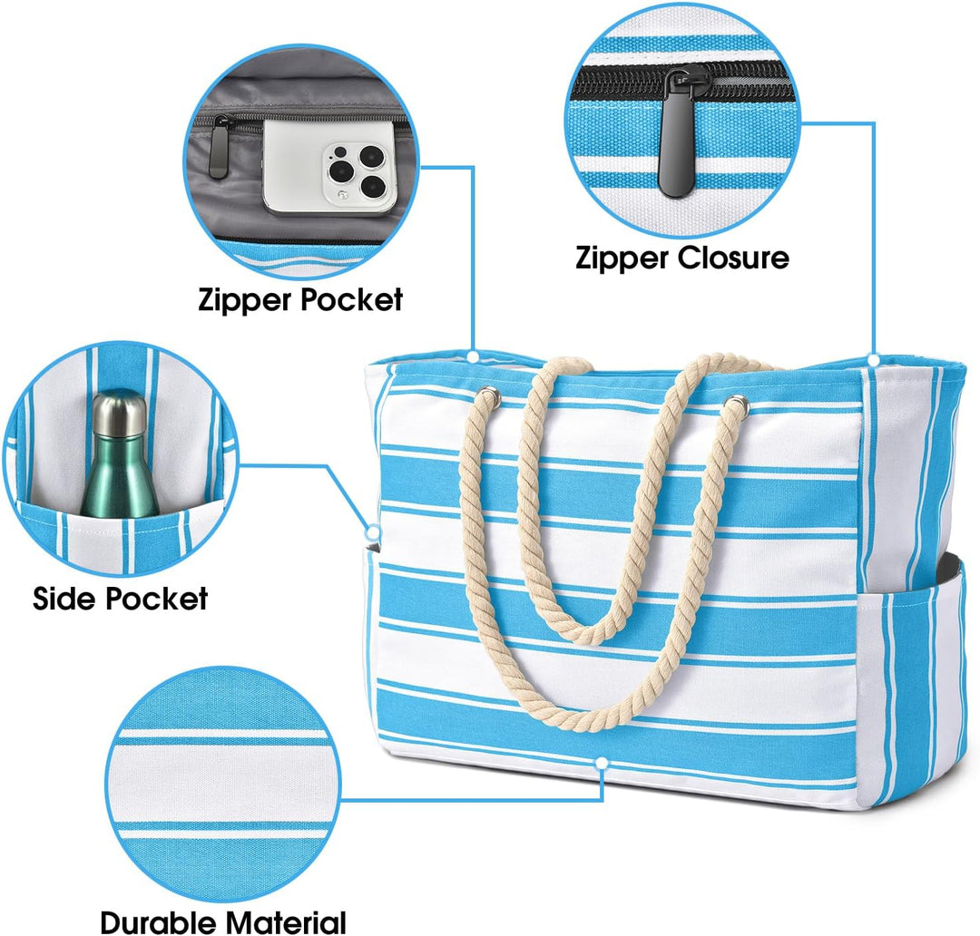 Durable polyester women's beach tote, waterproof, sandproof, large for essentials.