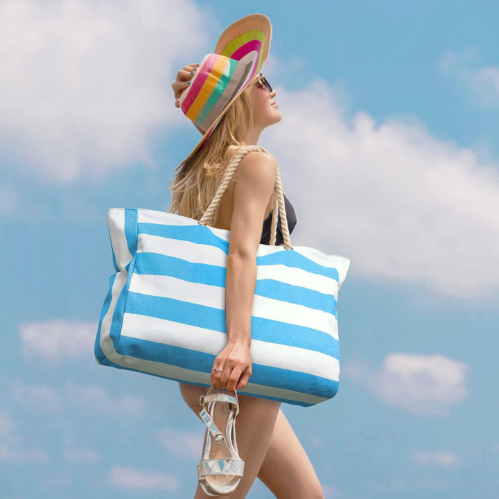 Large waterproof & sandproof beach tote for women, perfect for vacations.