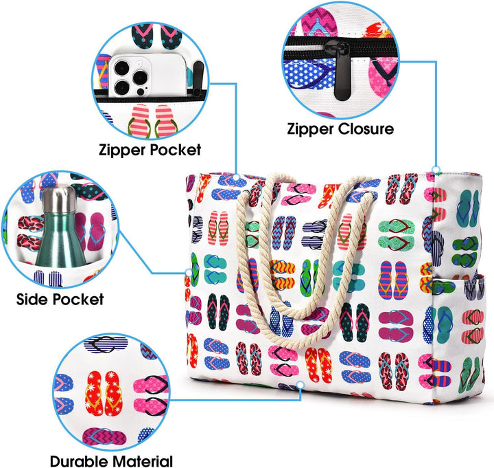 Women's utility travel bag, waterproof & sandproof oversized beach tote.