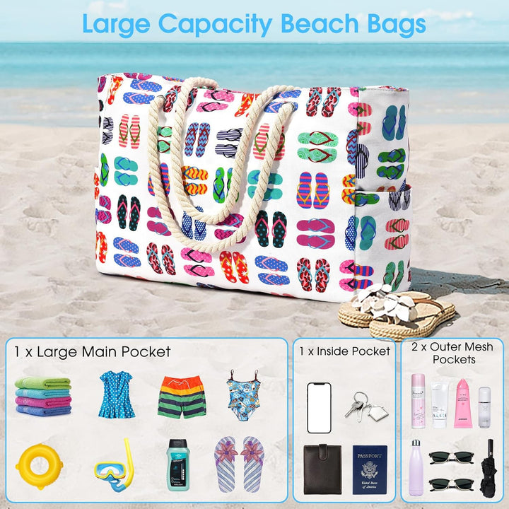 Women's large capacity beach tote, waterproof & sandproof for all items.
