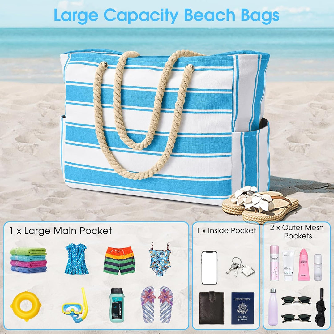 Waterproof & sandproof oversized beach tote for women, perfect for travel.