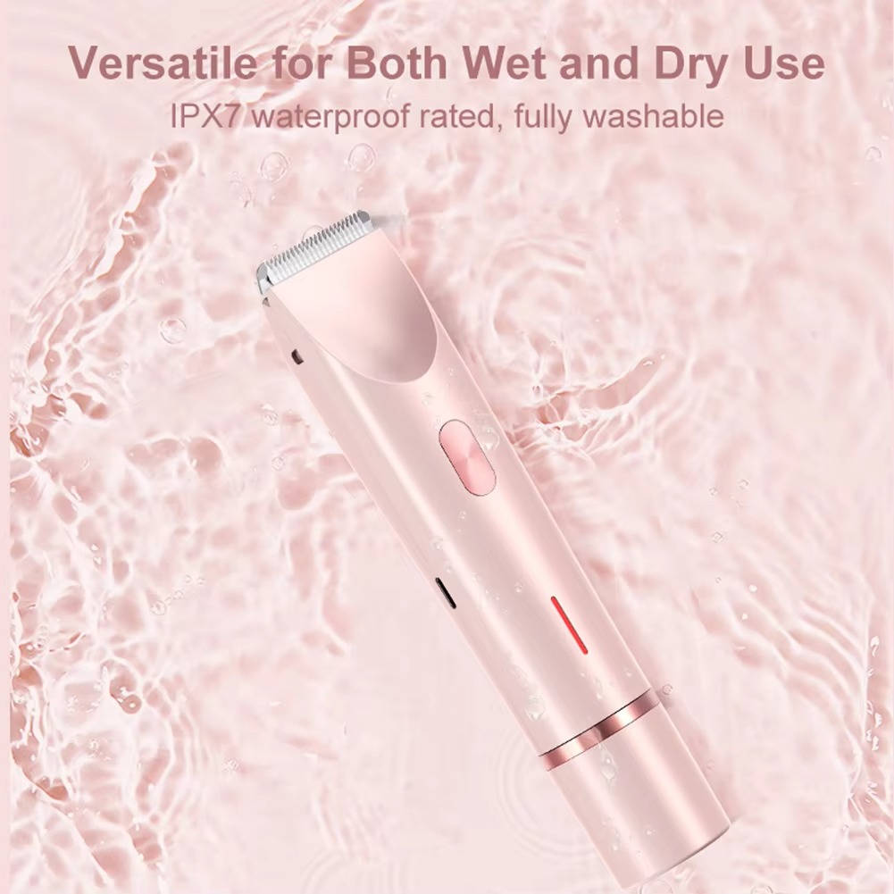 Ergonomic dual-head electric shaver for women, providing painless wet/dry body & bikini trimming.