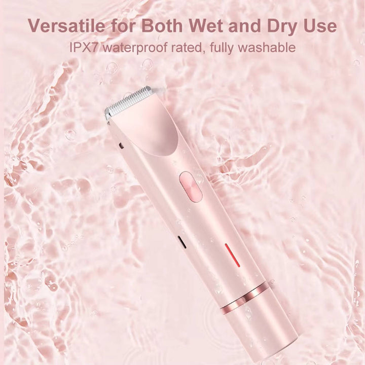 Ergonomic dual-head electric shaver for women, providing painless wet/dry body & bikini trimming.