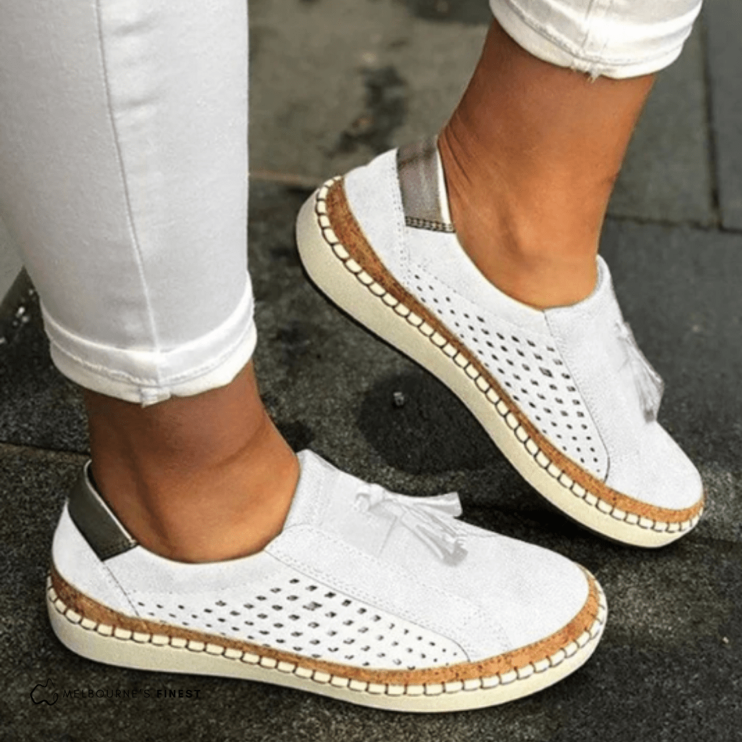 Comfortable women's perforated slip-on shoes, orthopedic for arch support and casual wear