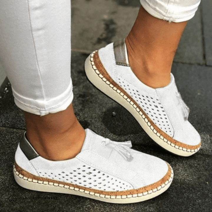 Comfortable women's perforated slip-on shoes, orthopedic for arch support and casual wear