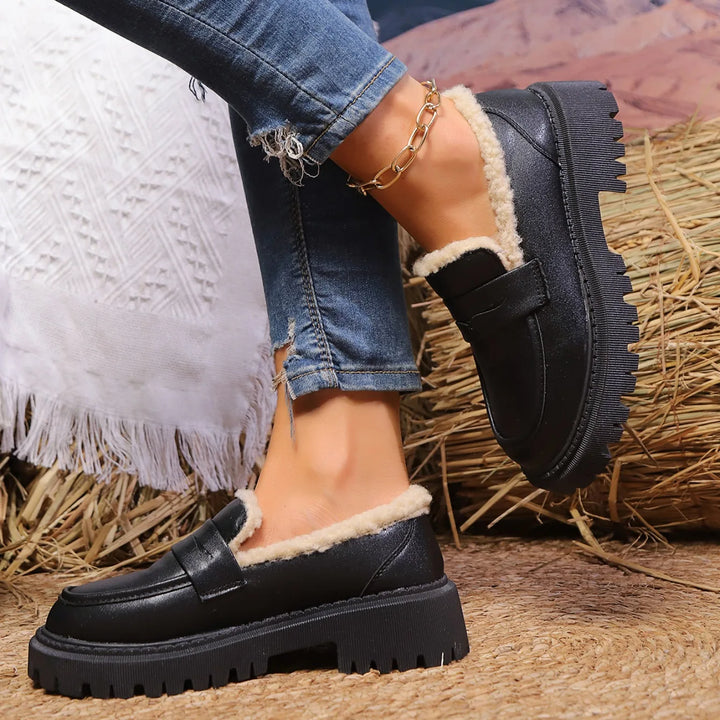 Everyday women's platform loafers with a chunky sole. Stylish & comfortable slip-on shoes for fall fashion.