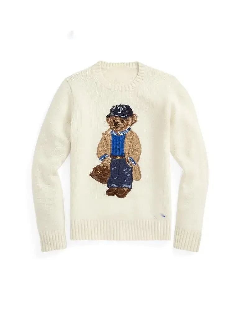 Cozy women's bear sweater with playful design, perfect for winter fashion. Comfortable long sleeve casual top, cute holiday outfit.
