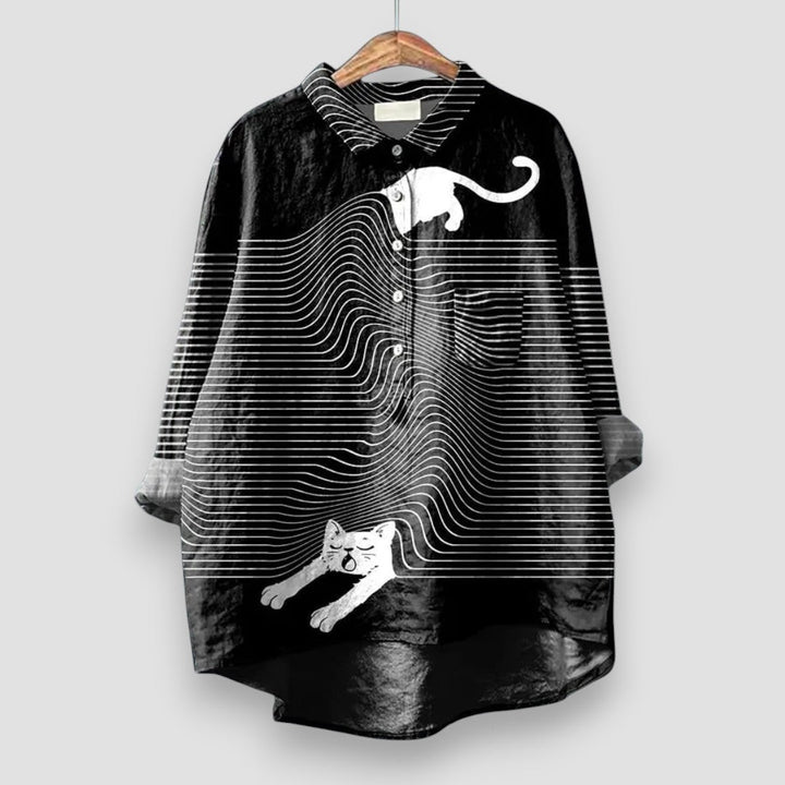 Stylish women's printed shirt with a cute dog pattern, perfect for a casual & versatile look.