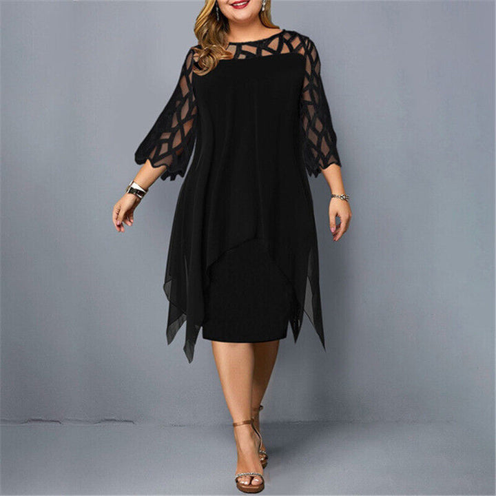 Red plus size flowy midi dress. Vibrant and elegant women's fashion for a stunning curvy look.
