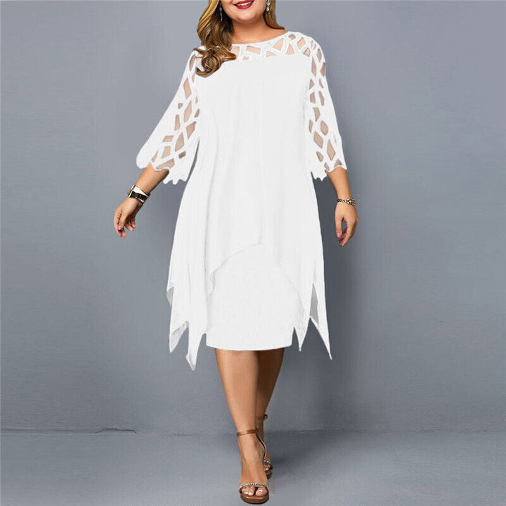 White plus size flowy midi dress. Pure and elegant for versatile women's curvy style.