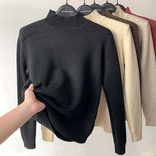 Casual women's plush lined knitted sweater, perfect comfort wear for autumn days.