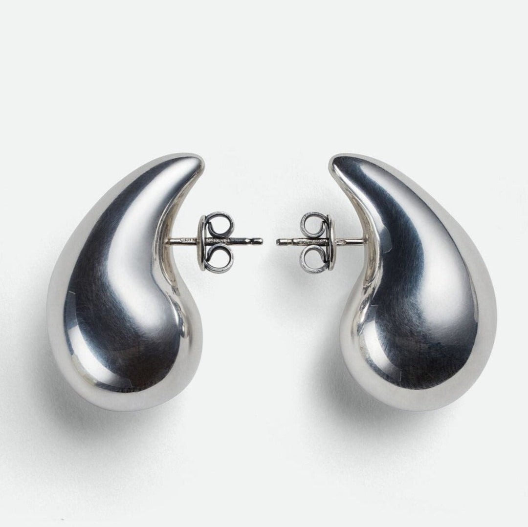 Elegant gold and silver polished teardrop dangle earrings, versatile women's stainless steel jewelry gift.