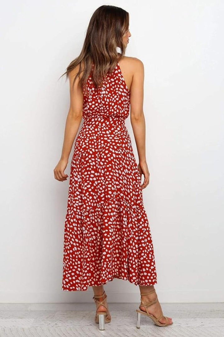 Feel breezy in this women's polka dot halter midi dress, perfect for hot summer days.
