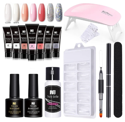 Complete home salon polygel nail kit for women. Includes LED lamp, base, top coat & gels for perfect, easy gel nails.