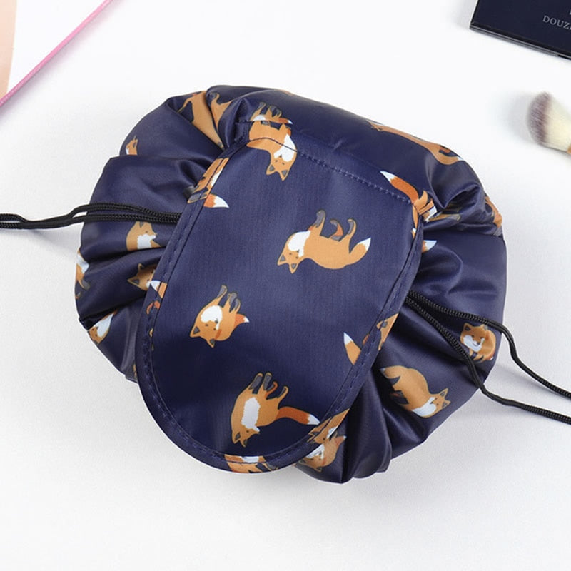 Versatile portable drawstring makeup & toiletry travel bag for efficient organization.