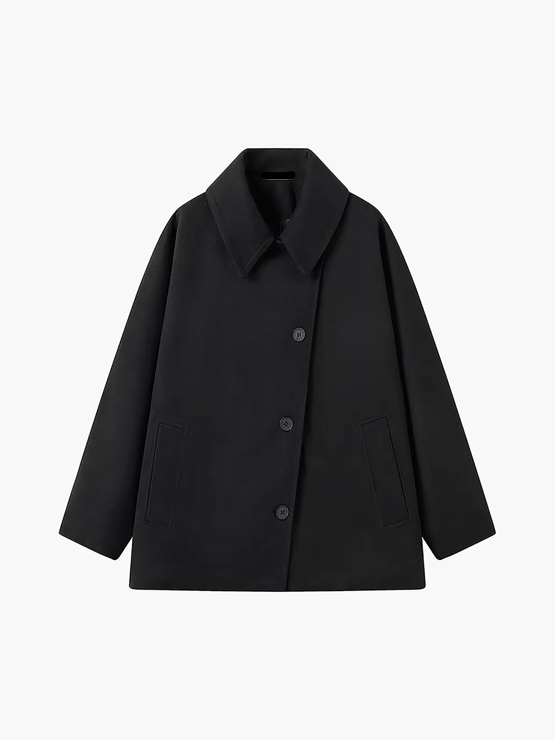 Stylish women's long lapel overcoat providing winter warmth and an elegant, loose fit for sophisticated style.