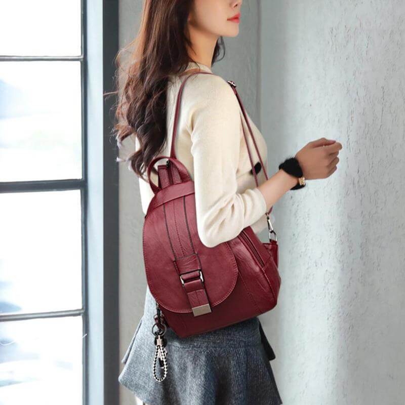 Fashionable women's water-resistant leather backpack; a premium choice for any outfit.