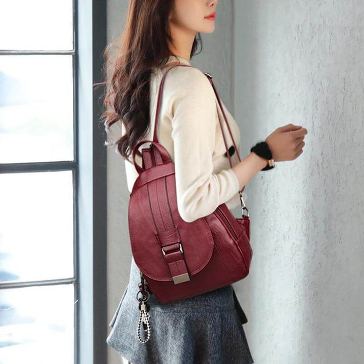 Fashionable women's water-resistant leather backpack; a premium choice for any outfit.