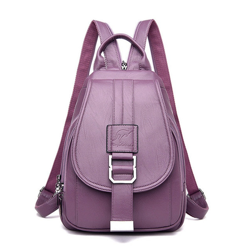 Classic brown women's leather travel backpack; durable & water-resistant for journeys.
