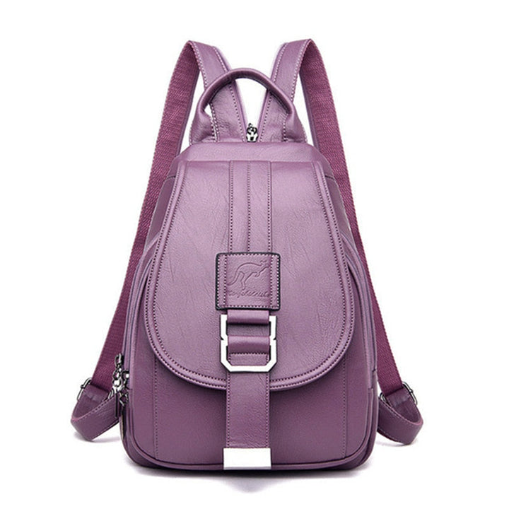 Classic brown women's leather travel backpack; durable & water-resistant for journeys.