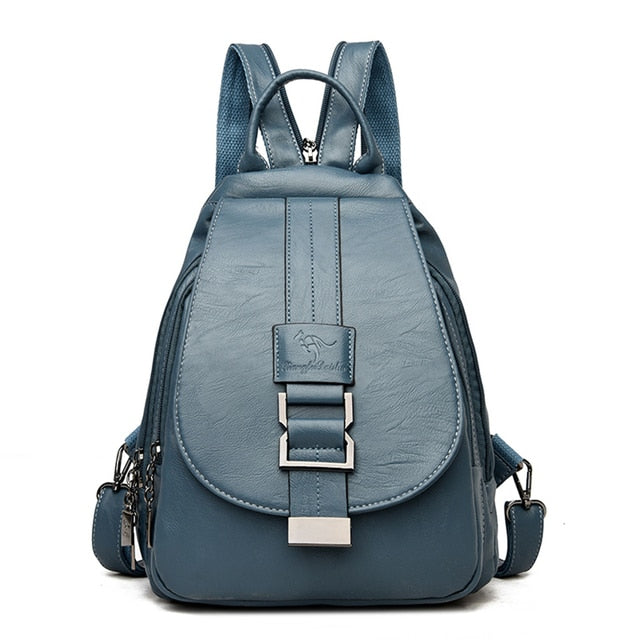 Versatile water-resistant leather backpack for women; ideal for work, travel, or school.