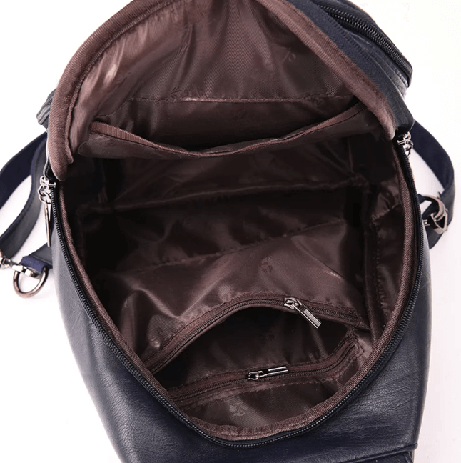 Chic women's water-resistant leather bag; perfect as a travel backpack or daily carrier.