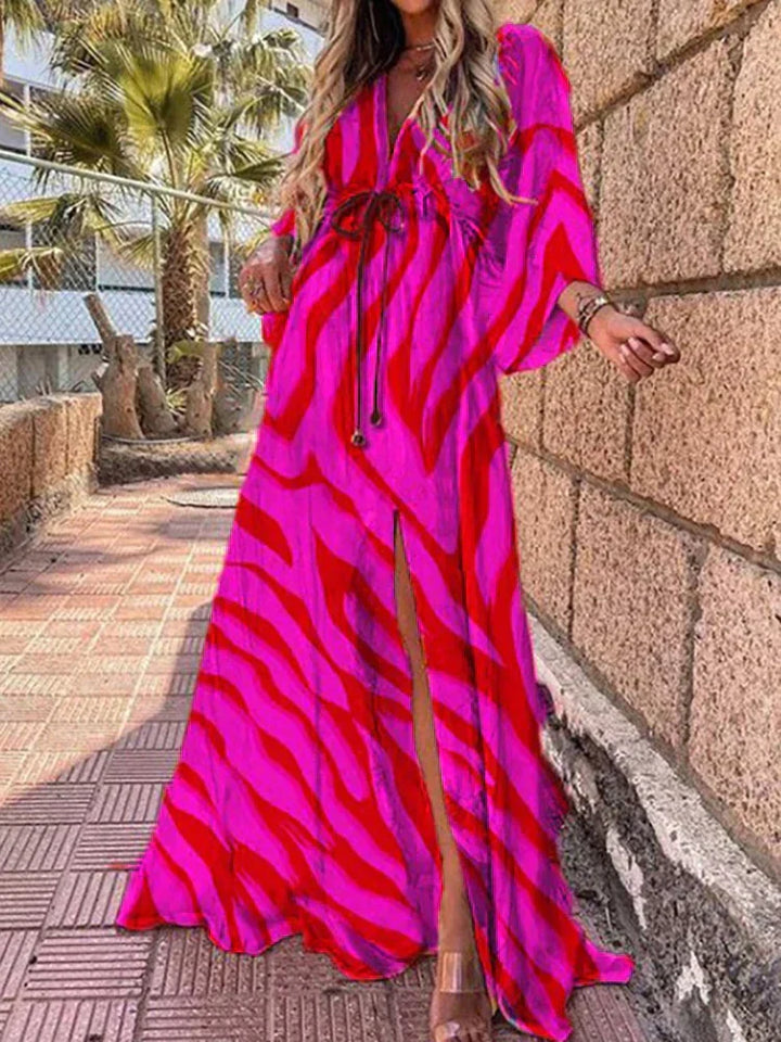 Bright pink printed beach dress for women. A stylish and comfortable swim coverup for your summer vacation.